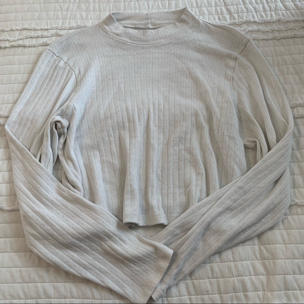 White Long Sleeve Ribbed Mock Neck Crop Top